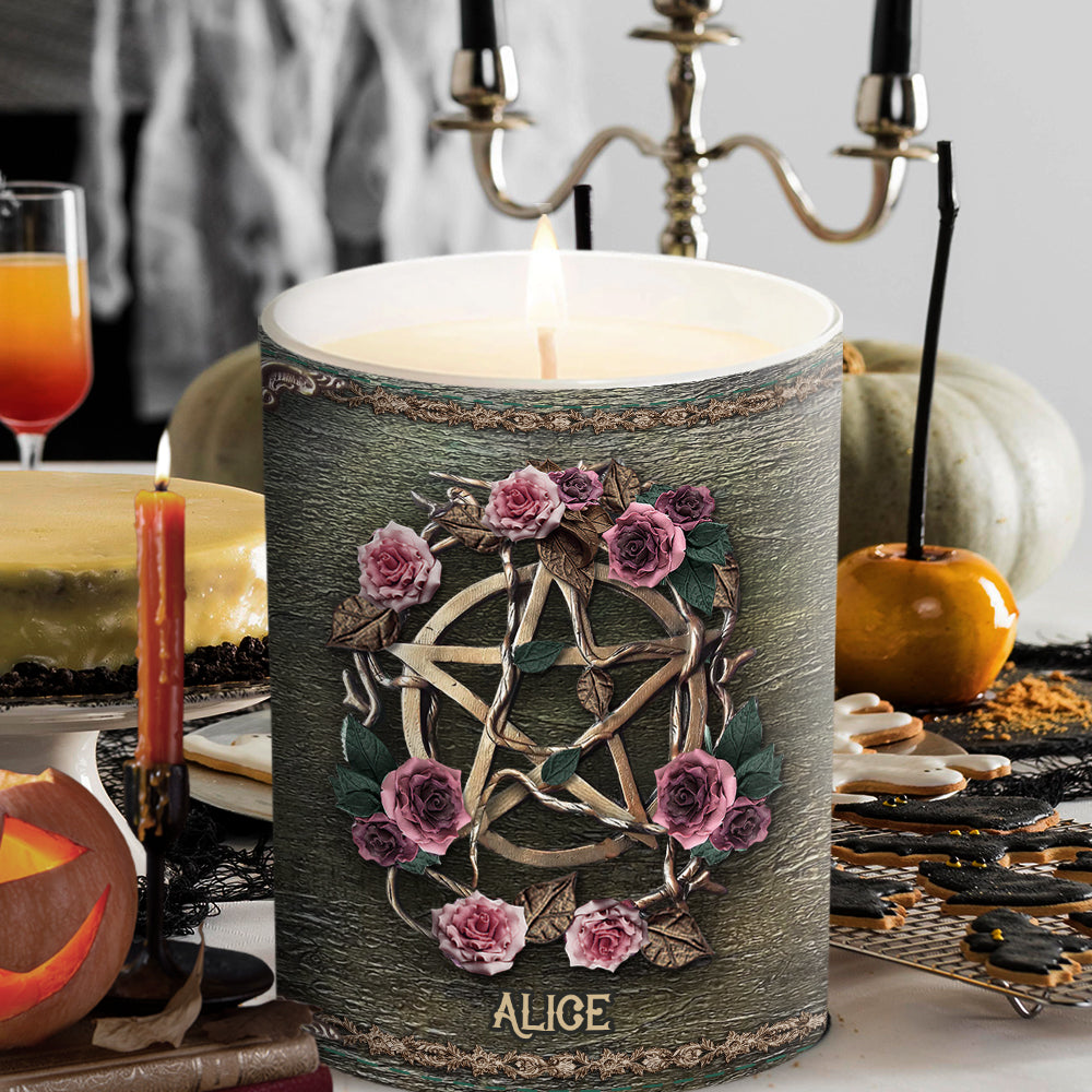 Mystical Witch Ancient Roses - Personalized Witch Candle With Wooden Lid