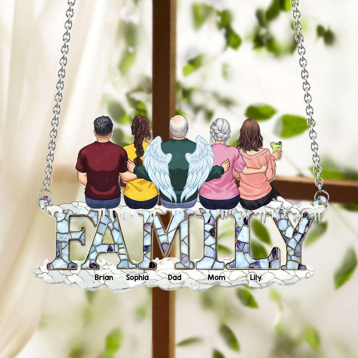 Familienweihnachten – Personalisierter Familien-Fensterhänger-Sonnenfänger als Ornament 