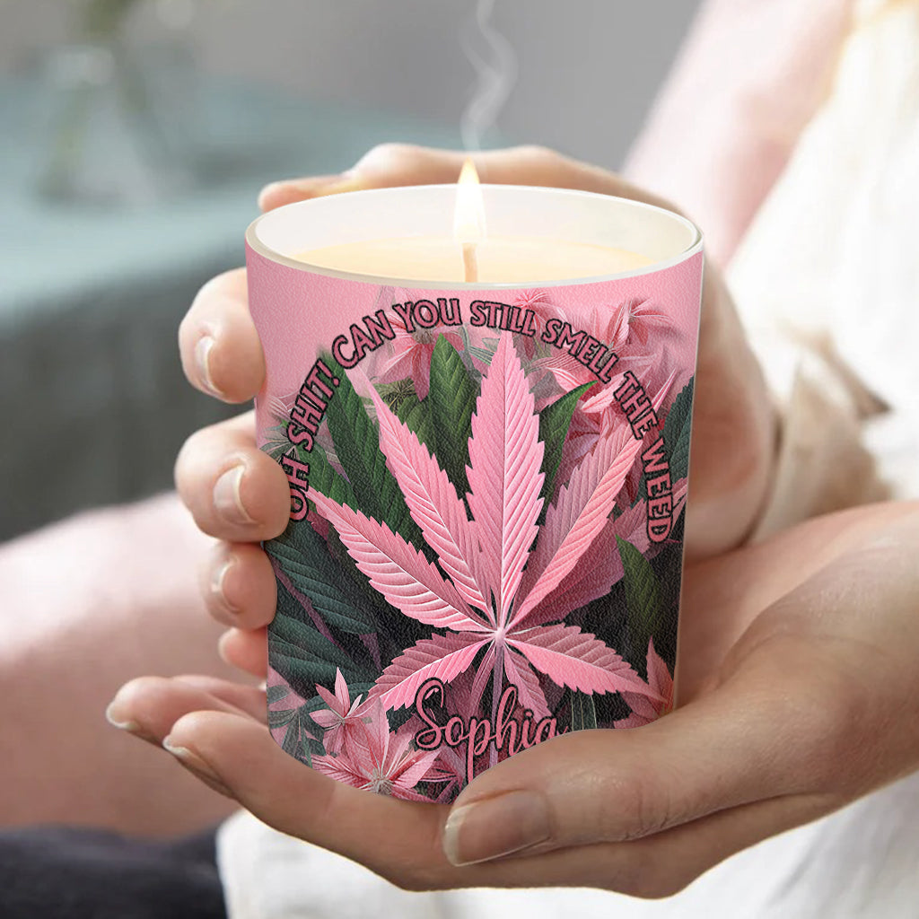 Rose dans mon coin - Bougie personnalisée au cannabis avec couvercle en bois