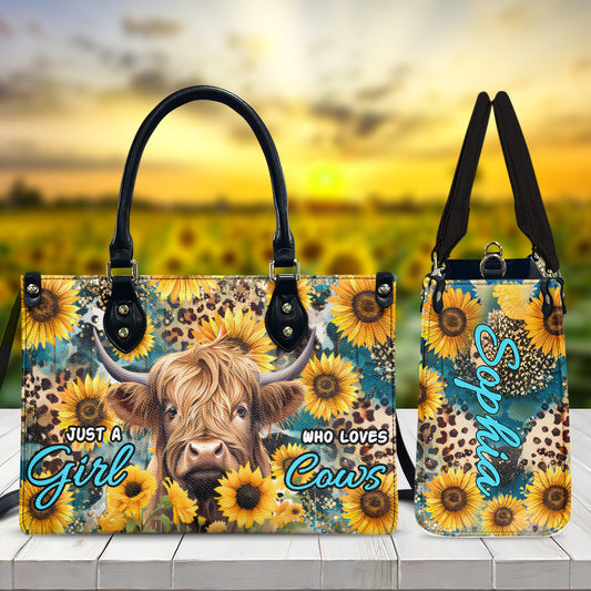 Einfach ein Mädchen, das Kühe liebt – personalisierte Lederhandtasche