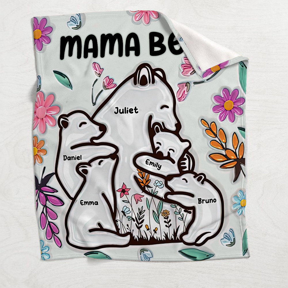 Mama Bear Huggings Her Cubs Floral Style - Personalized Mother Blanket
