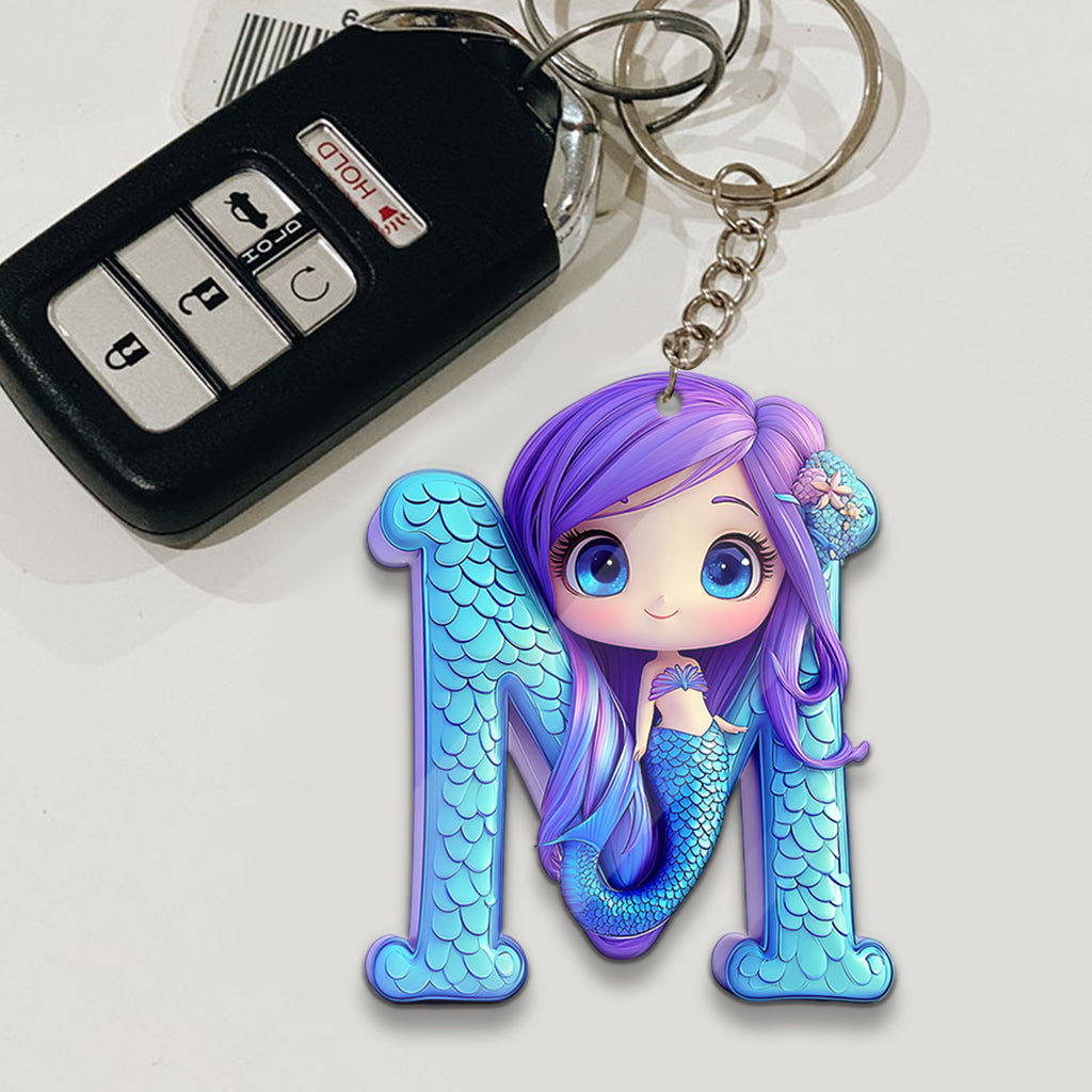 Porte-clés enfant personnalisé avec lettre sirène - Magnifique porte-clés sirène