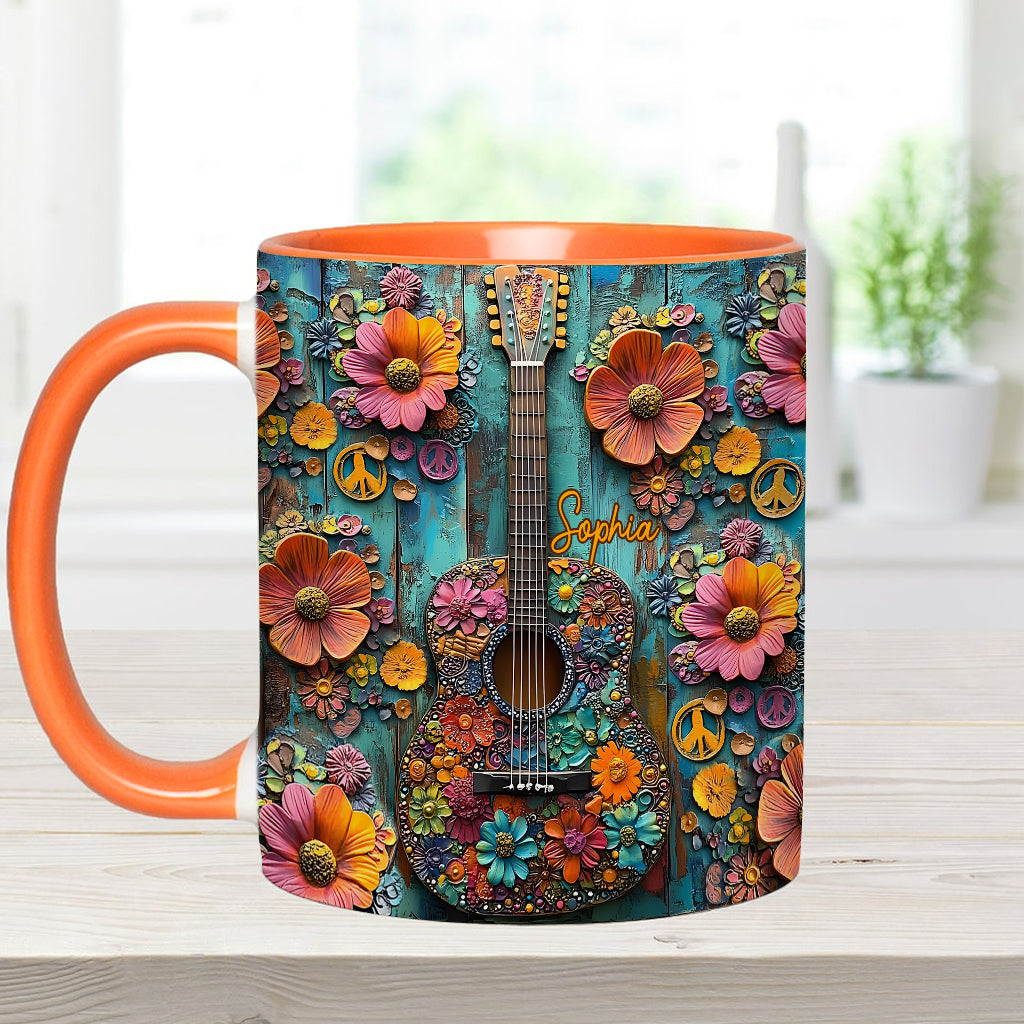 Mug vintage hippie à motif guitare - Mug personnalisé hippie