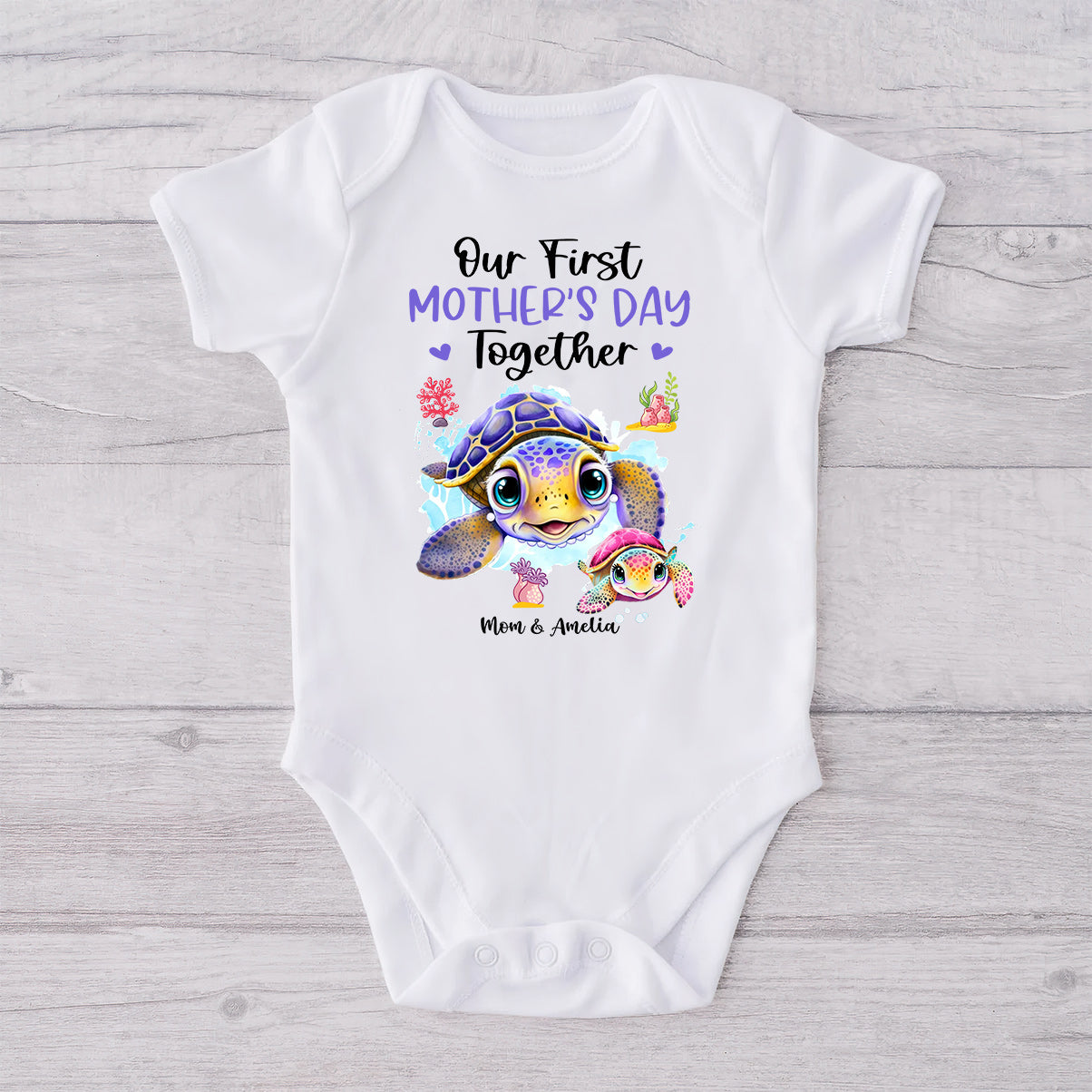 Our First Mother's Day Together - Personalized Mother T-shirt And Baby Onesie