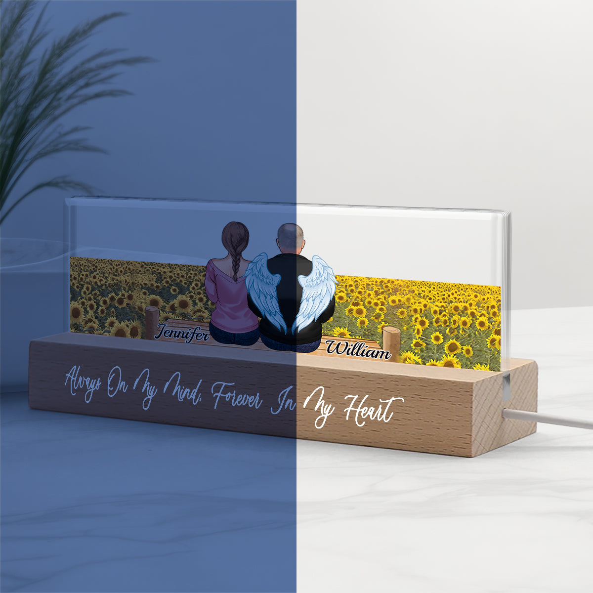 Memorial Wings Sunflower Field - Personalized Memorial Custom LED Night Light