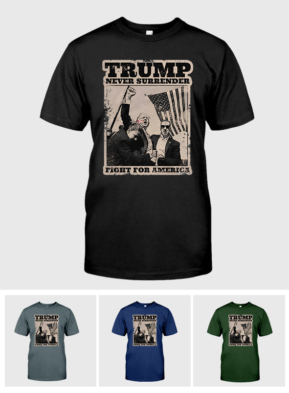 „Niemals aufgeben“-Shirt, „Kämpfe für Amerika“-T-Shirt, Retro-Rallye-Shirt & Hoodie