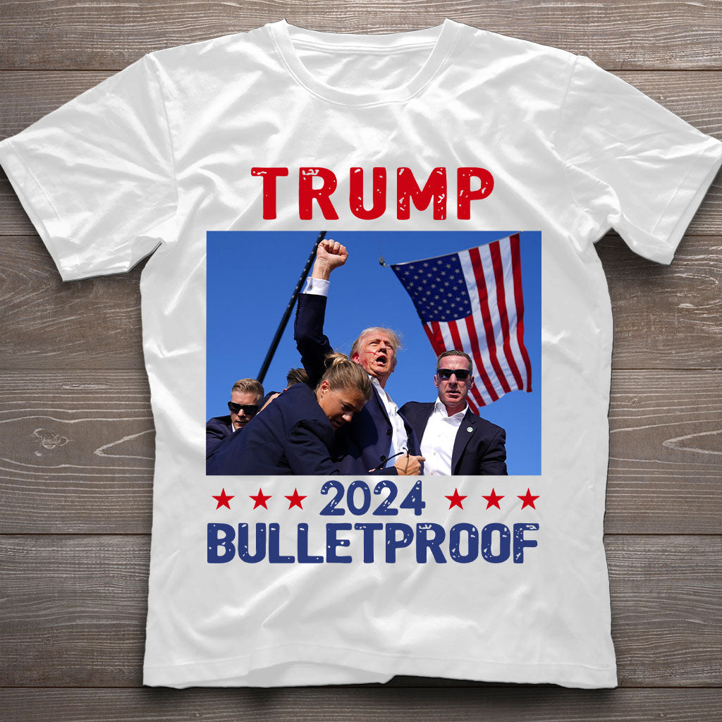 Kugelsicheres T-Shirt, „Niemals aufgeben“-Shirt, „Kämpfe für Amerika“-T-Shirt, Retro-Rallye-Shirt, „Kämpfen, kämpfen, kämpfen“-Shirt