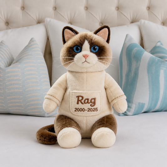 Personalisierte Ragdoll Katzen-Gedenk-Kissen aus Kunstfell - Erinnerungsstück für Katzenliebhaber