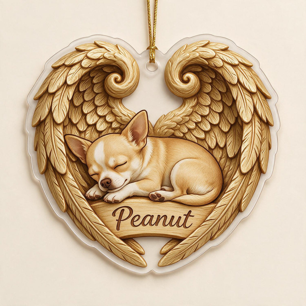 Schlafender Chihuahua mit goldenen Engelsflügeln - Personalisierte Tiergedächtnis-Sympathiegeschenk für Hundeliebhaber