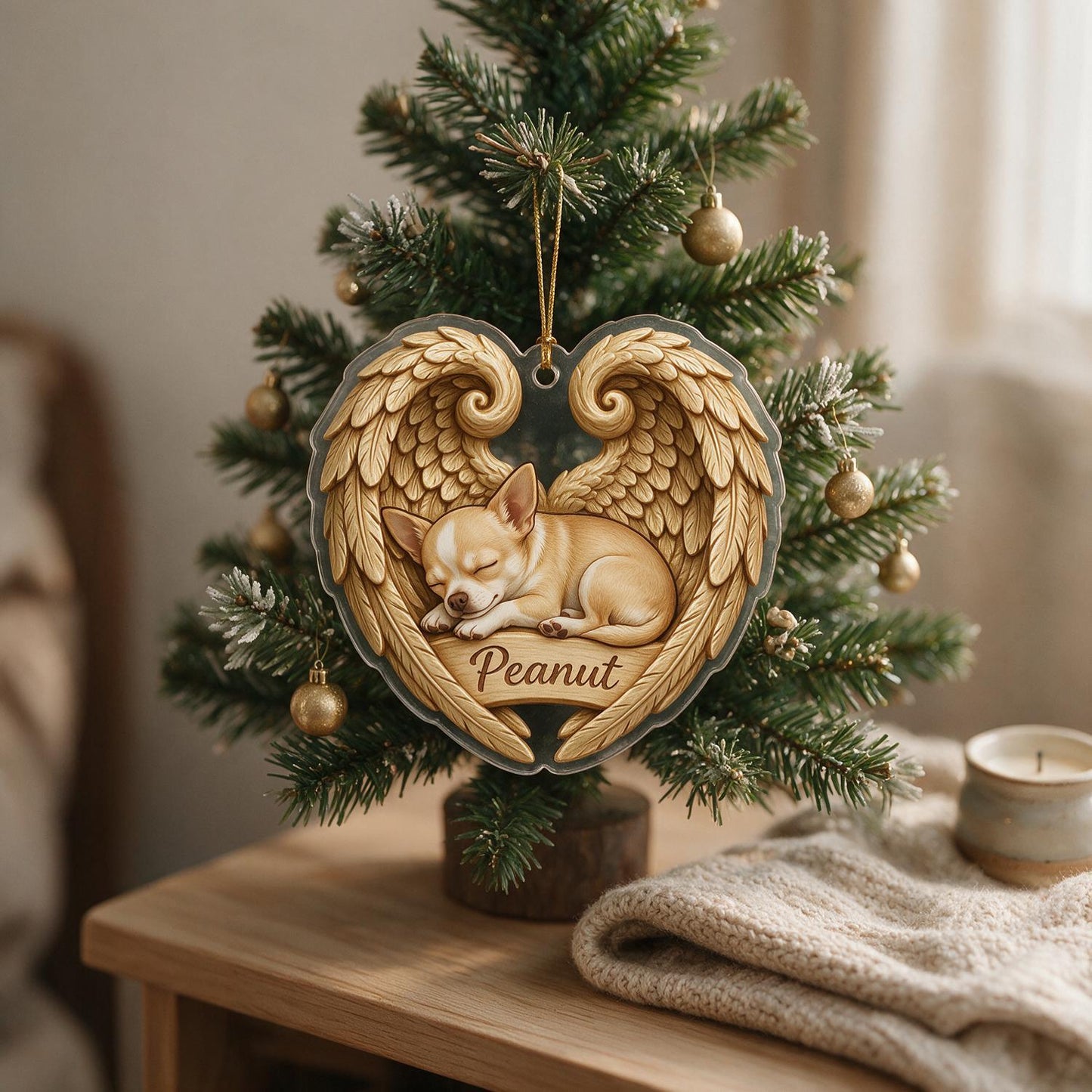 Schlafender Chihuahua mit goldenen Engelsflügeln - Personalisierte Tiergedächtnis-Sympathiegeschenk für Hundeliebhaber