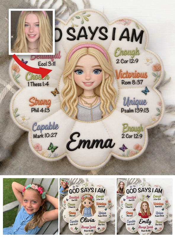 Gott sagt, ich bin - Affirmationsgeschenk - Personalisierte Variante 1 Kunstfell Kissen