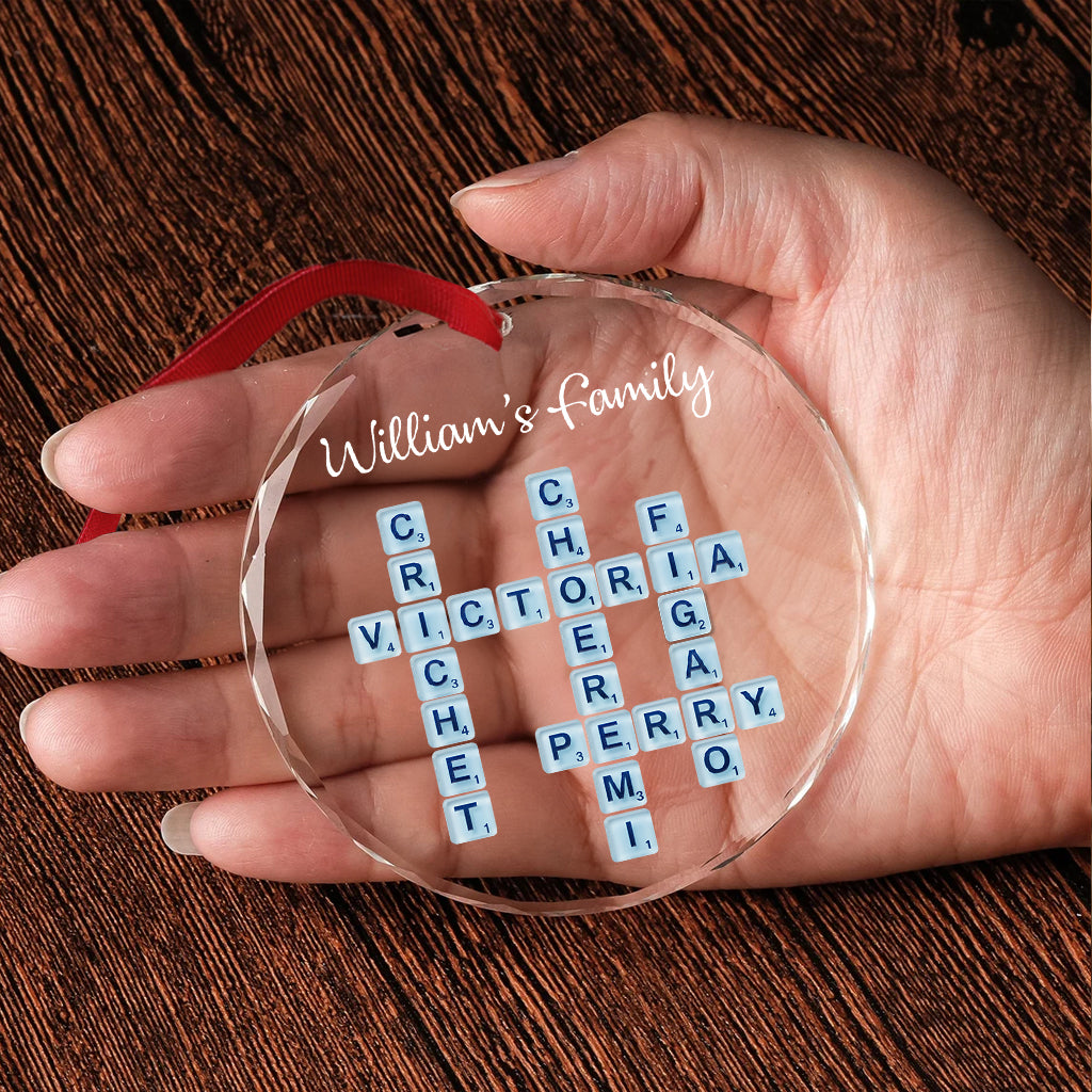 Unsere Familie, Namenspuzzle aus Treibglas – Personalisierter runder Familienschmuck aus Glas