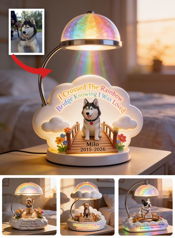 J'ai traversé le pont de l'arc-en-ciel - Lampe de nuit LED acrylique personnalisée Husky sibérien