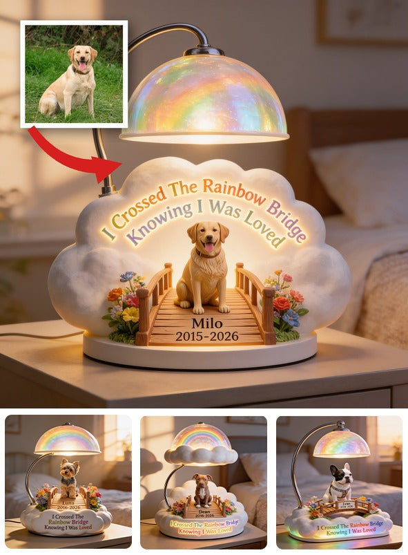 J'ai traversé le pont arc-en-ciel - Lampe de nuit LED acrylique personnalisée Labrador Retriever jaune