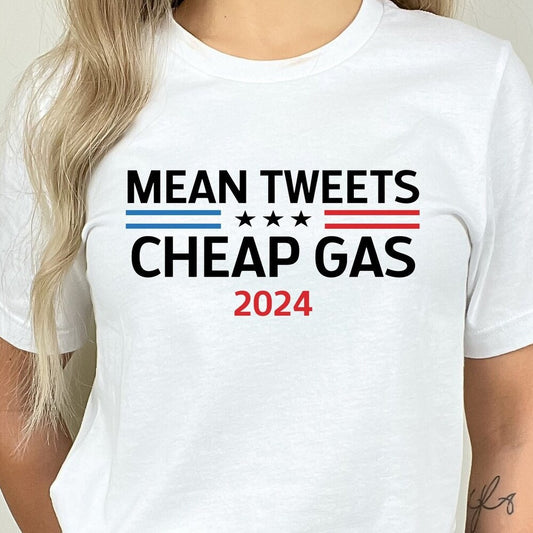 T-Shirt „Gemeine Tweets und billiges Benzin 2024“, Republikaner-T-Shirt, Pro-Trump-Shirt, Anti-Biden-T-Shirt, patriotisches Geschenk für Republikaner, T-Shirt und Hoodie für Trumps Wahlkampf-Outfits