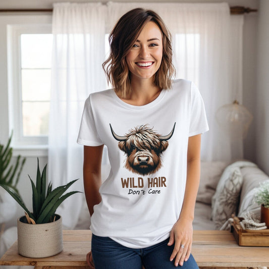 T-shirt et sweat à capuche « Wild Hair Don't Care Highland Cow » 0624