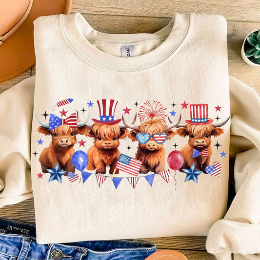 Amerikanische Flagge, Hochlandrinder, Hochlandrind-T-Shirt & Hoodie 0624