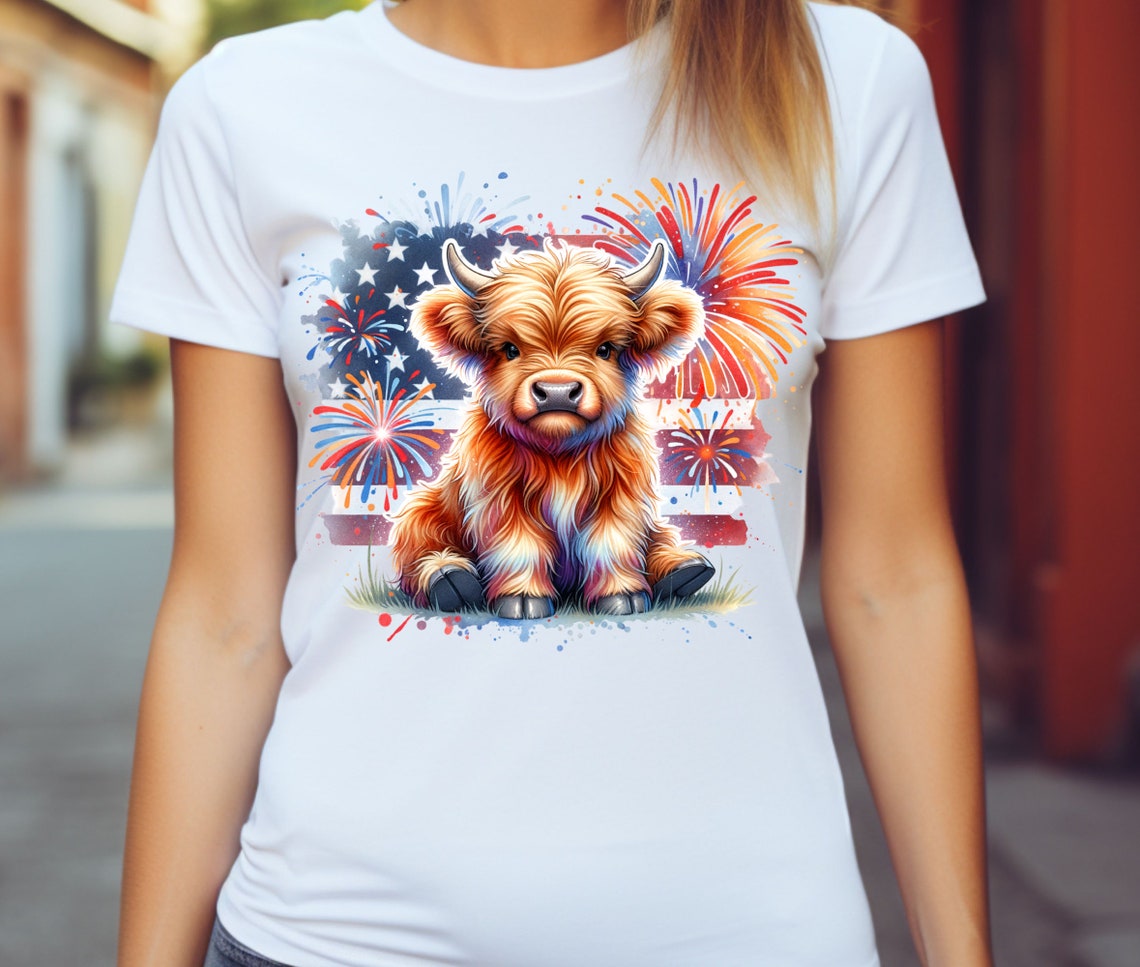 T-shirt et sweat à capuche « Vache des Highlands » avec drapeau américain 0624