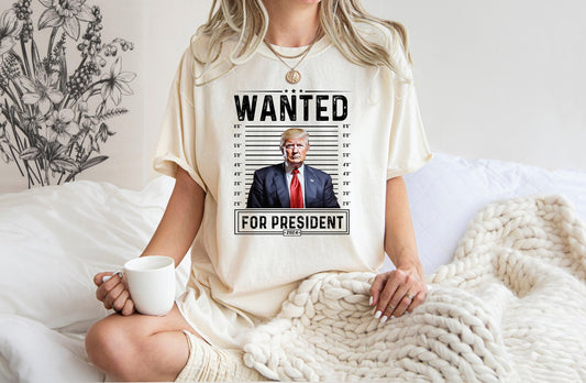 T-Shirt „Wanted For President 2024“ mit Donald Trump Aufdruck, „Wanted Trump“-Shirt, „President Trump“-Shirt, „For President 2024“-Shirt, Republikanisches T-Shirt & Hoodie