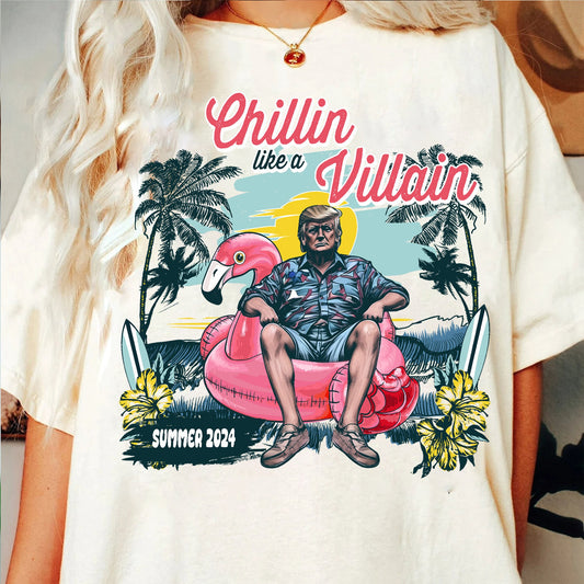 „Chillin Like A Villain“-T-Shirt mit Trump-Motiv, Wahl-2024-Shirt, Donald-Trump-Gu!Ity-Shirt, Trump-Urteil, Trump-Sommer-2024-T-Shirt, Meme-Trump-Shirt & Hoodie