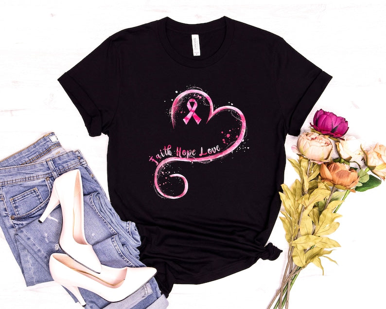 T-shirt et sweat à capuche « Foi, Espoir, Amour et Cœur » pour la sensibilisation au cancer du sein 0924