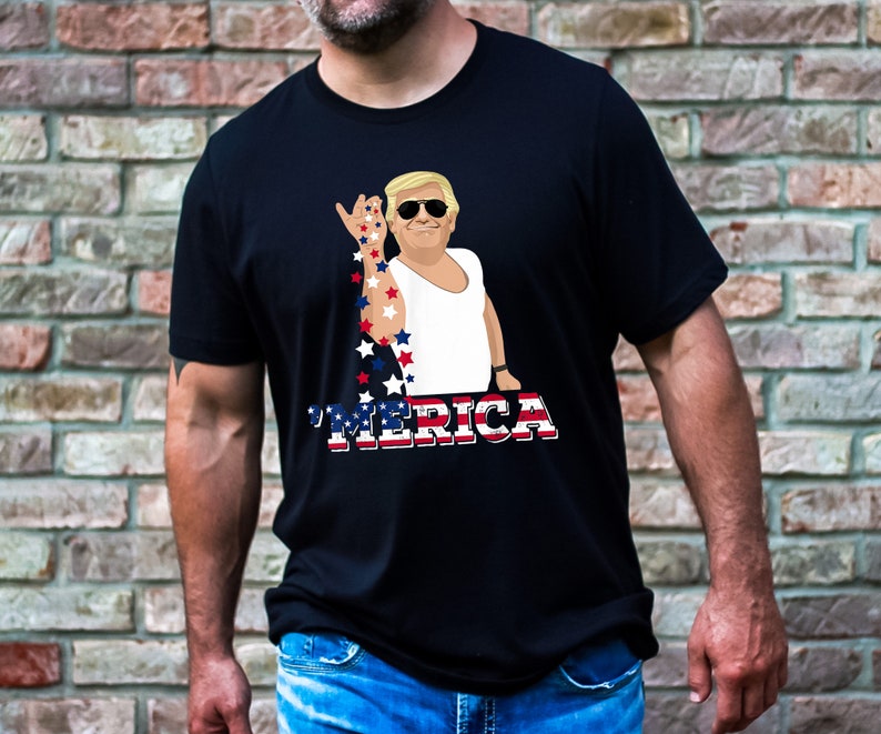 Individuell gestaltetes Trump-T-Shirt „Merica“, lustiges Trump-Bae-Shirt zum 4. Juli, Trump-Salt-Shirt zum 4. Juli, lustiges Salt-Bae-Style-T-Shirt und Hoodie zum 4. Juli mit Trump-Motiv