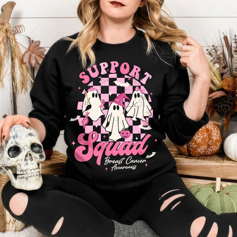 Halloween-Geister-Shirt, Support-Squad-Brustkrebs-Shirt, T-Shirt und Hoodie zur Brustkrebsvorsorge 0924
