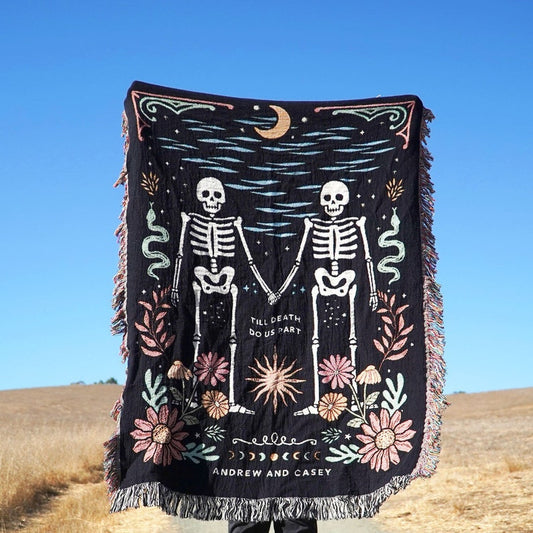 Couverture tissée personnalisée Halloween Couple Squelette - Couverture Halloween 0924