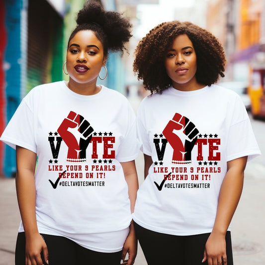 T-shirt Delta Sigma Theta « Votez comme si vos 9 perles en dépendaient » ; T-shirt « Marche dévastatrice vers les urnes » ; T-shirt et sweat à capuche « Éléphant 1913 Oop-Oop Dst Crimson ».