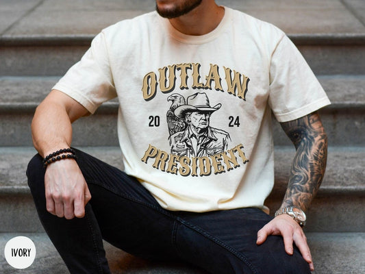 „Outlaw President Trump“-T-Shirt, Western-Cowboy-Shirt mit Donald Trump, Trumps Verurteilung, Lustiges Wahlkampf-Shirt 2024 & Hoodie