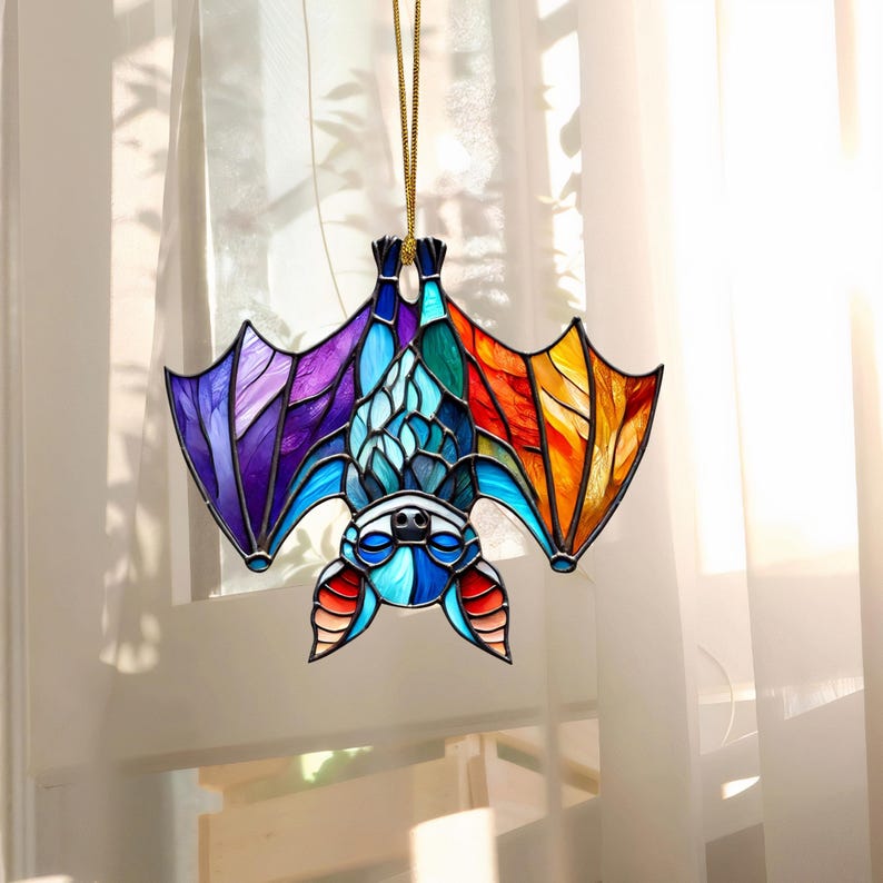Chauve-souris à l'envers, décoration colorée à suspendre à la fenêtre, attrape-soleil pour Halloween 0924 
