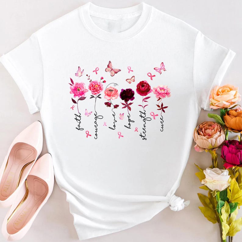 T-Shirt und Hoodie mit Blumenmuster zum Thema Brustkrebs und Brustkrebsvorsorge 0924