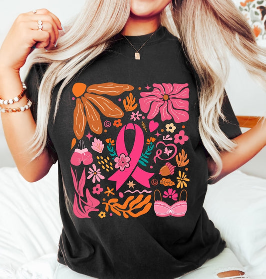 Boho-Blumenmuster-T-Shirt & Hoodie zur Brustkrebsvorsorge 0924