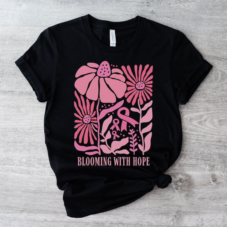 T-shirt à fleurs pour la sensibilisation au cancer du sein, Combattante du cancer du sein, T-shirt ruban rose et sweat-shirt de sensibilisation au cancer du sein 0924