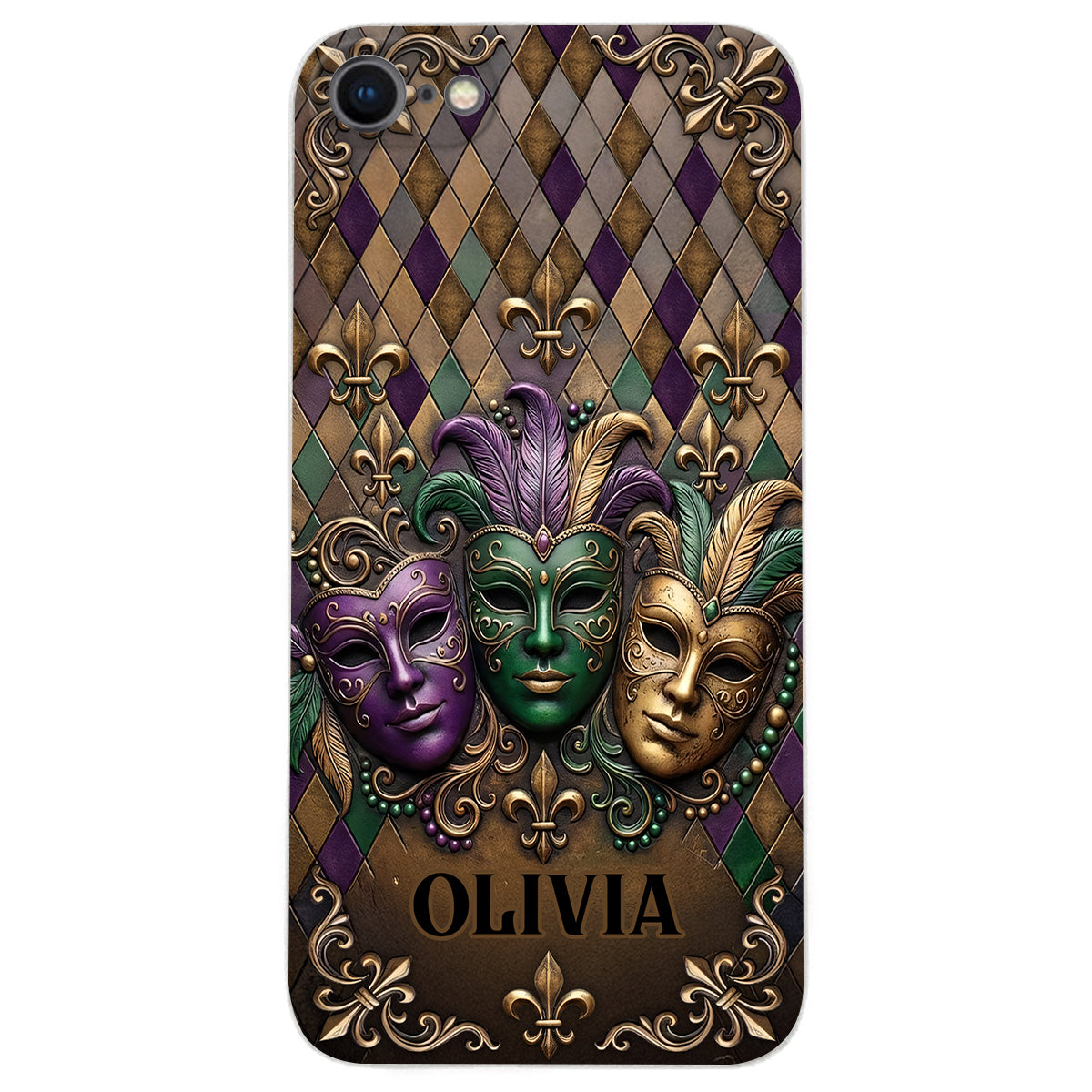 Mardi Gras Fleur de Lis - Étui de téléphone en cuir personnalisé Mardi Gras