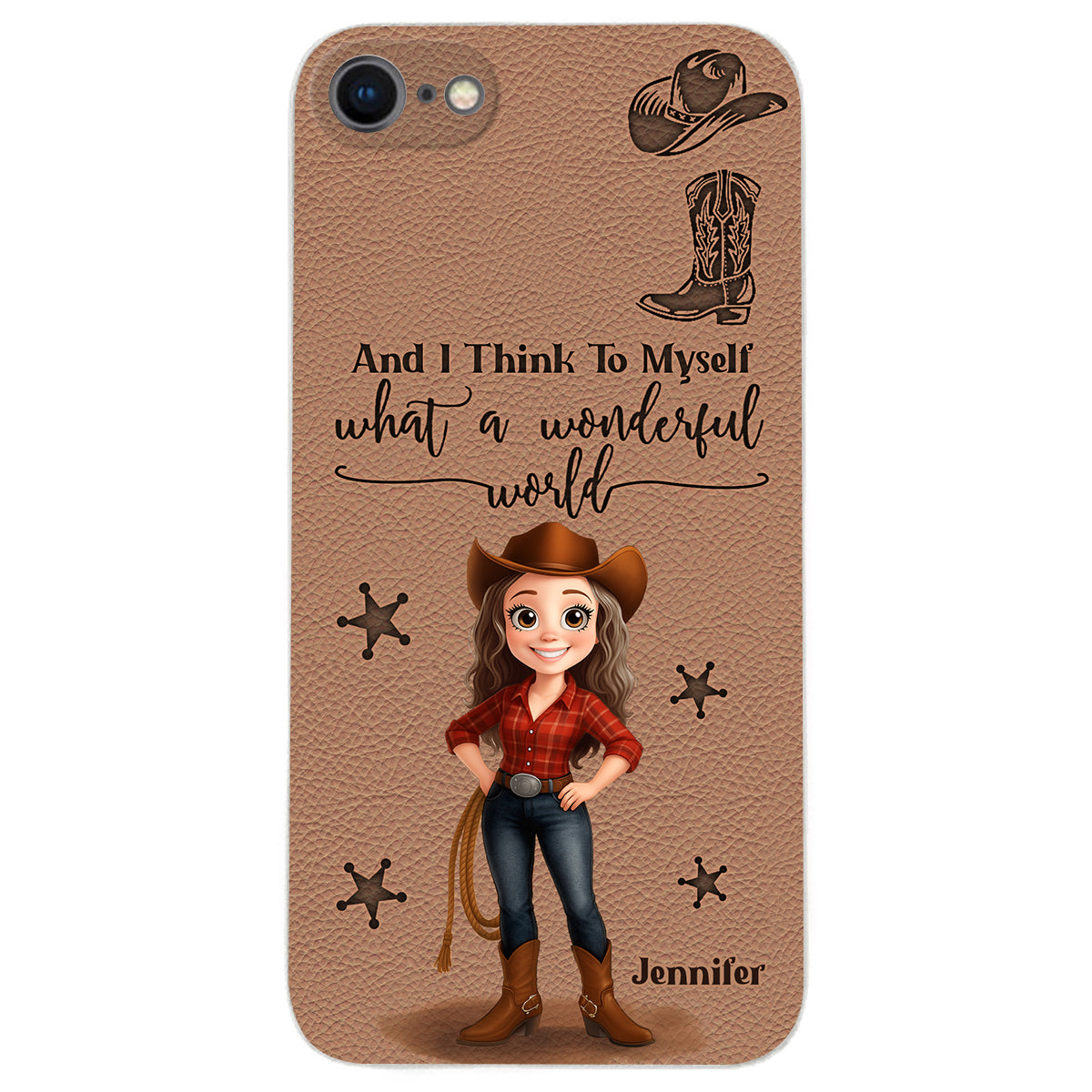 Cowgirl What A Wonderful World - Étui de téléphone en cuir personnalisé Cowgirl