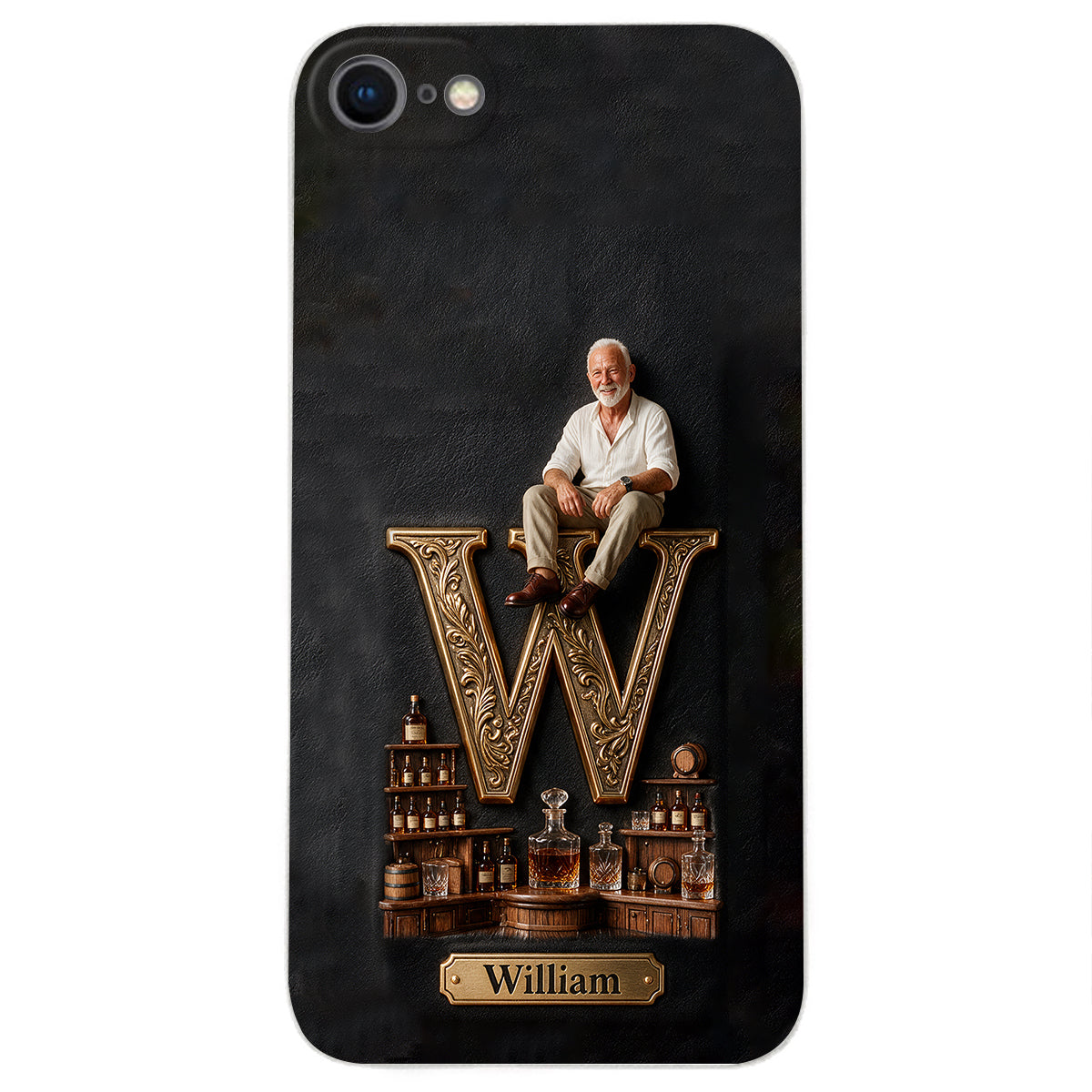 Alphabet Initial For Whiskey, Bourbon... Lovers - Personalized Whisky 3D Embossed Leather Phone Case