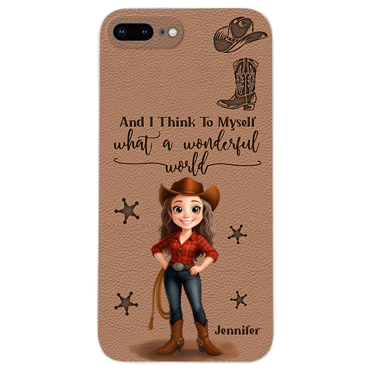 Cowgirl What A Wonderful World - Étui de téléphone en cuir personnalisé Cowgirl