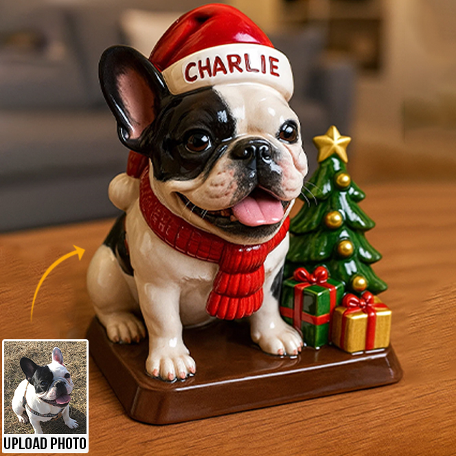 Weihnachtsplakette für Hunde - Personalisierte Acrylplakette in Form einer französischen Bulldogge