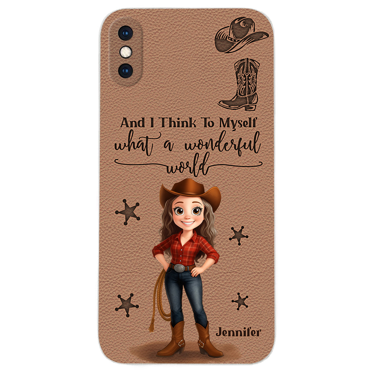 Cowgirl What A Wonderful World - Étui de téléphone en cuir personnalisé Cowgirl