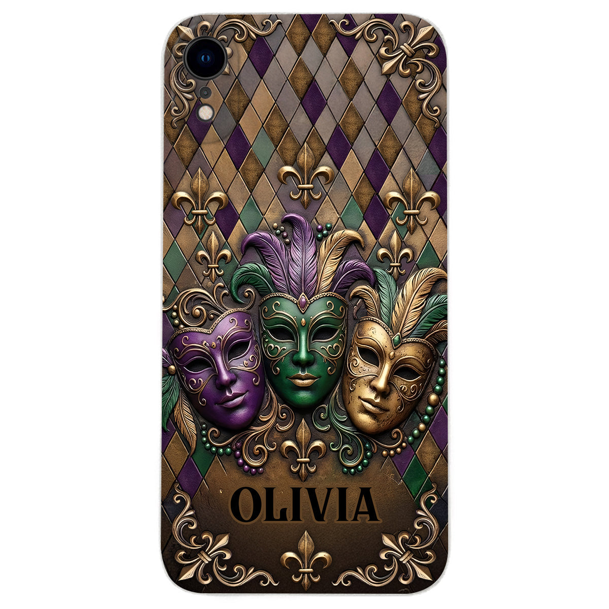 Mardi Gras Fleur de Lis - Étui de téléphone en cuir personnalisé Mardi Gras