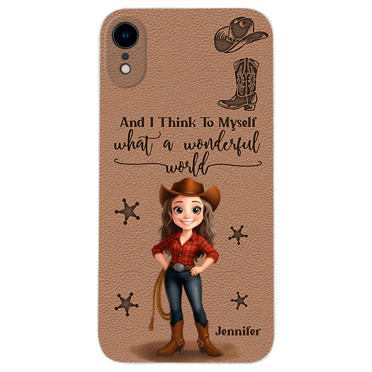 Cowgirl What A Wonderful World - Étui de téléphone en cuir personnalisé Cowgirl