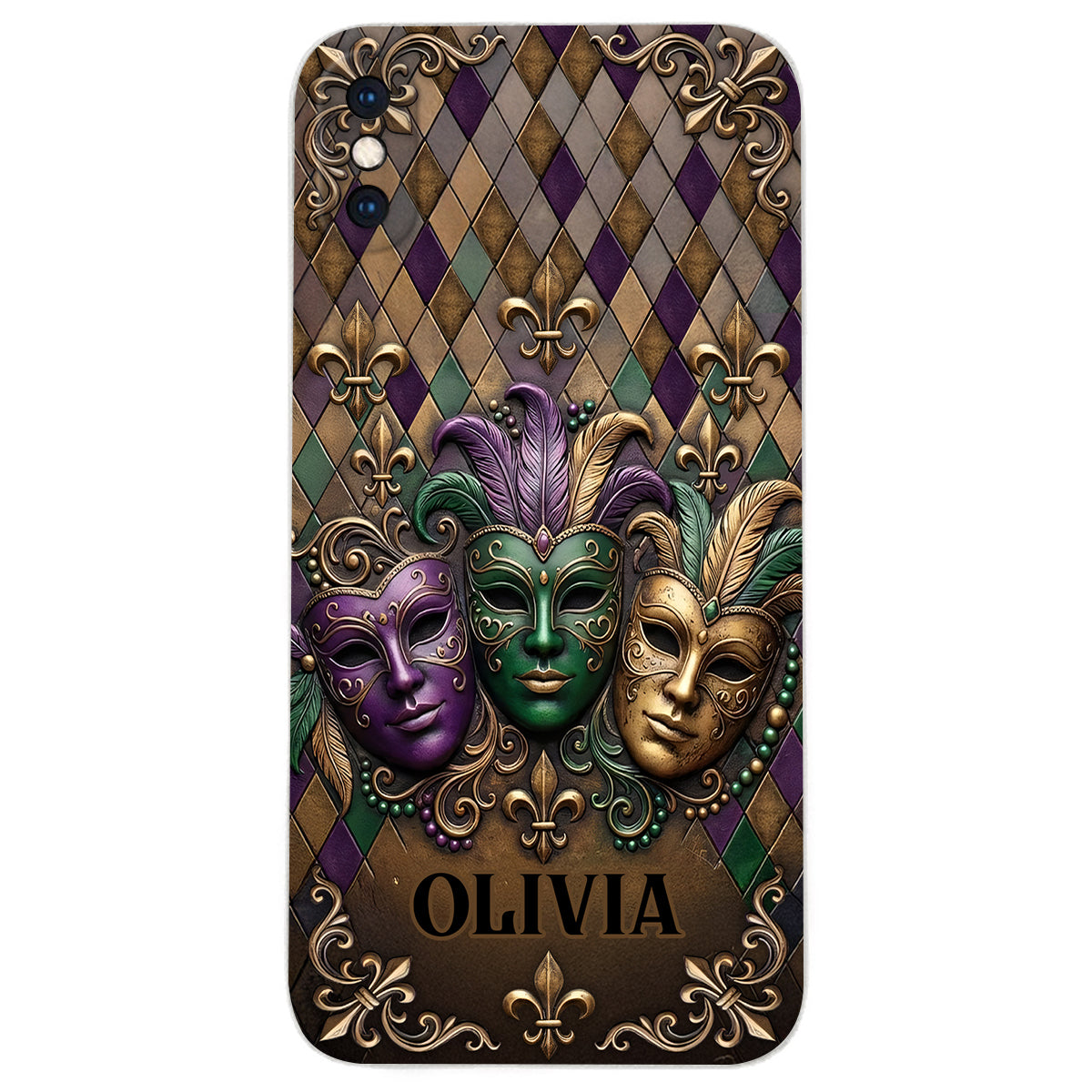 Mardi Gras Fleur de Lis - Étui de téléphone en cuir personnalisé Mardi Gras