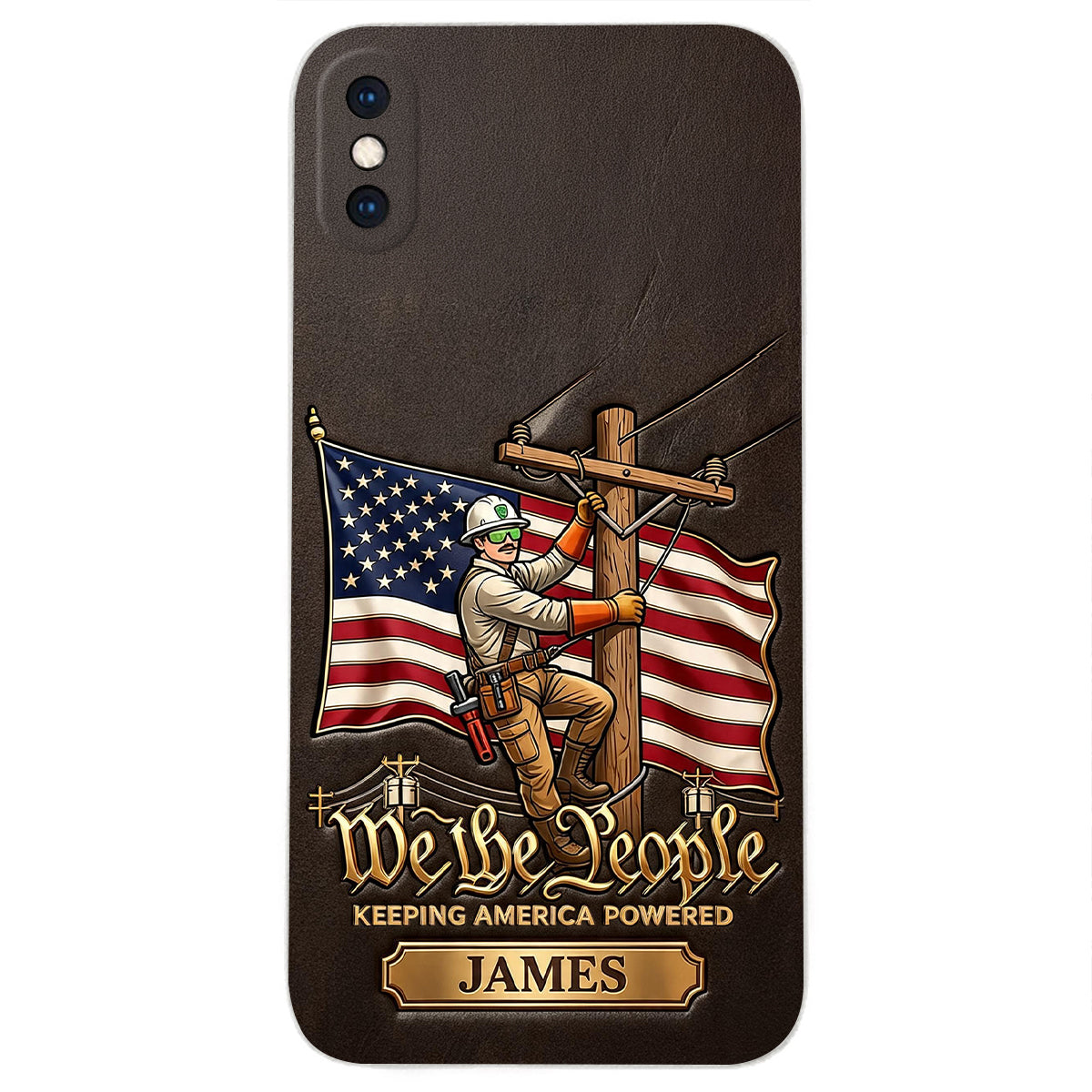 We The People - Personalized Lineman 3D Embossed Leather Phone Case