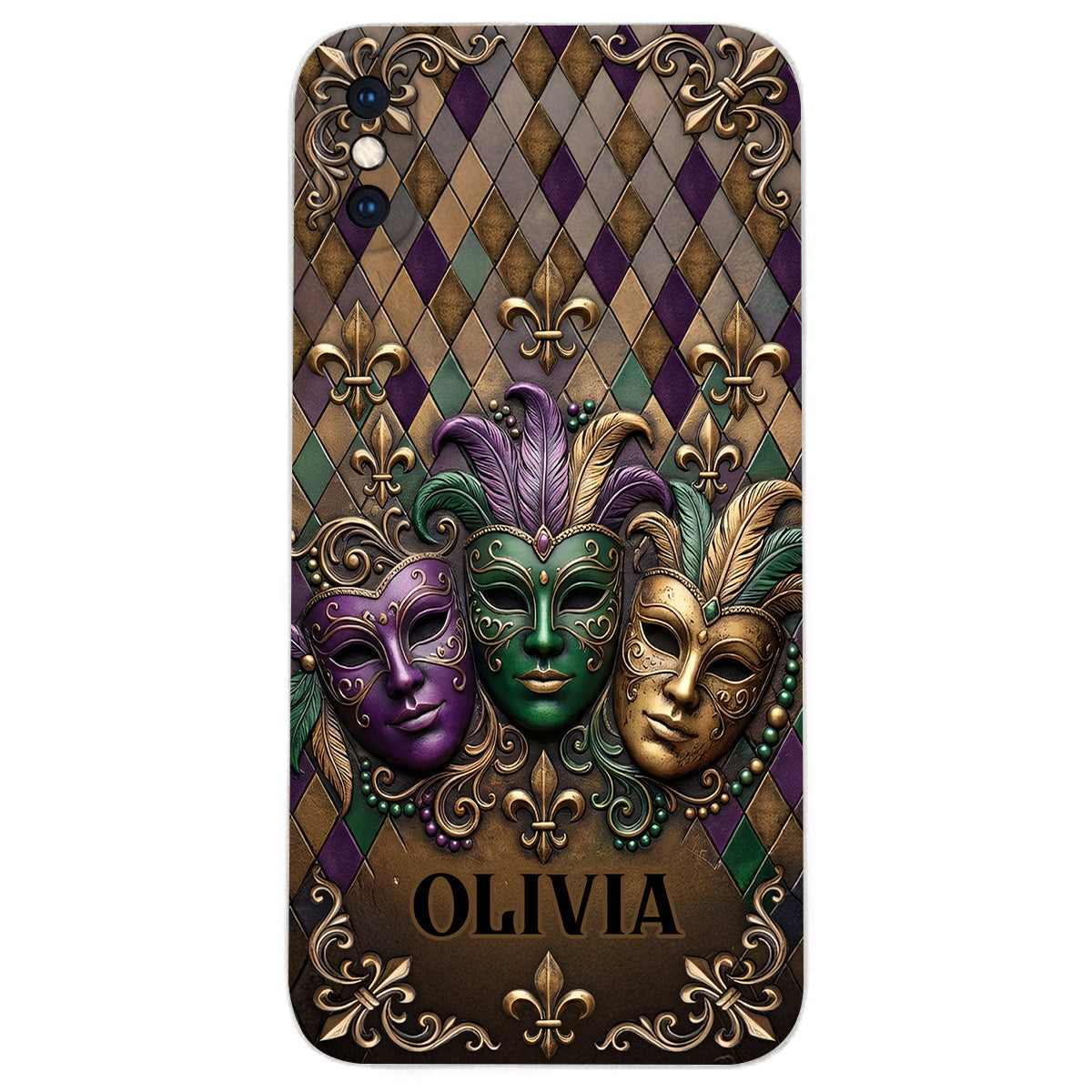 Mardi Gras Fleur de Lis - Étui de téléphone en cuir personnalisé Mardi Gras