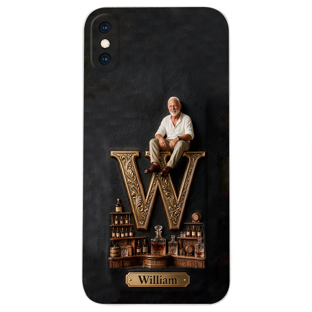 Alphabet Initial For Whiskey, Bourbon... Lovers - Personalized Whisky 3D Embossed Leather Phone Case