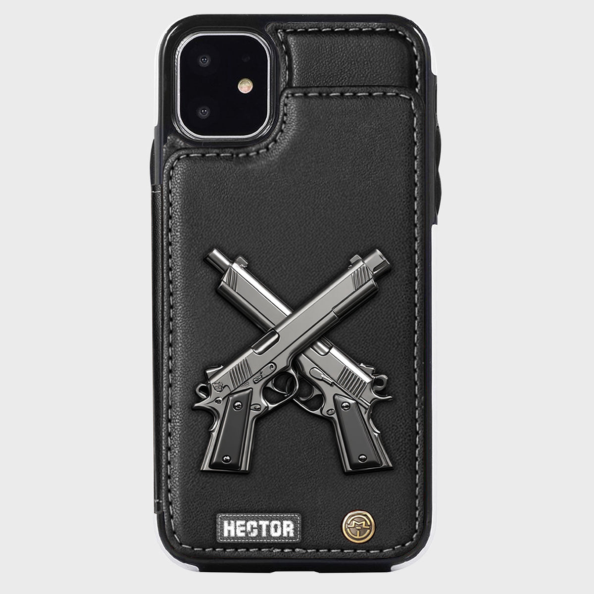 Étui portefeuille pour téléphone avec pistolets croisés - Équipement tactique personnalisé