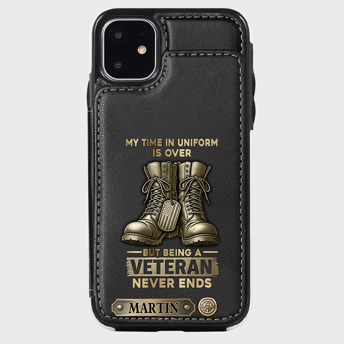 Étui portefeuille personnalisé pour téléphone, en hommage aux anciens combattants.