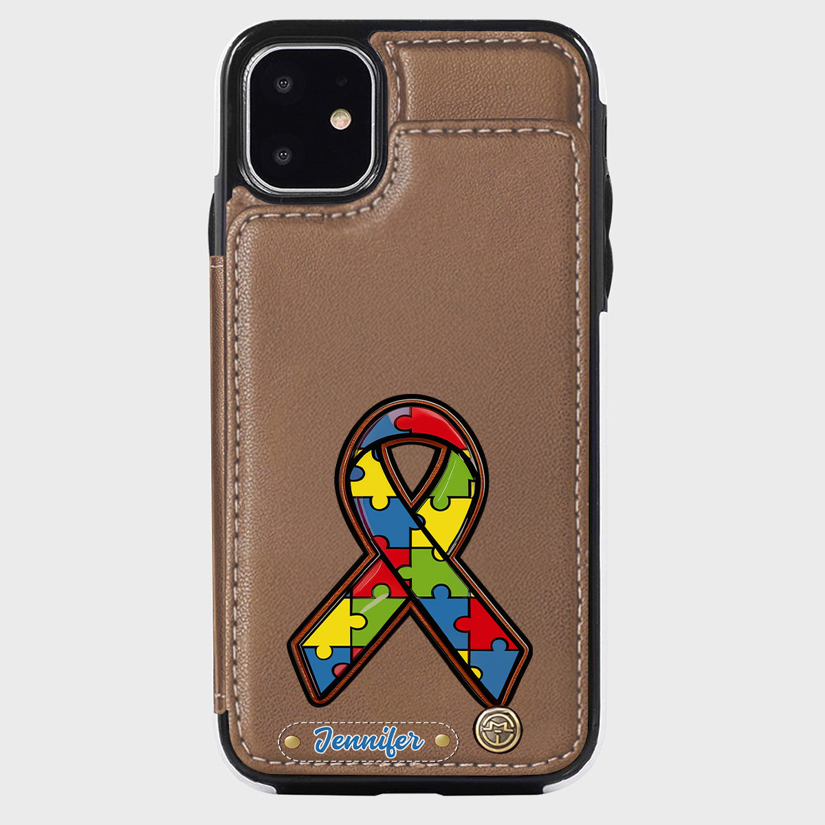 Autismus-Bewusstsein – Personalisierte Handyhülle mit Brieftaschenmotiv zum Thema Autismus