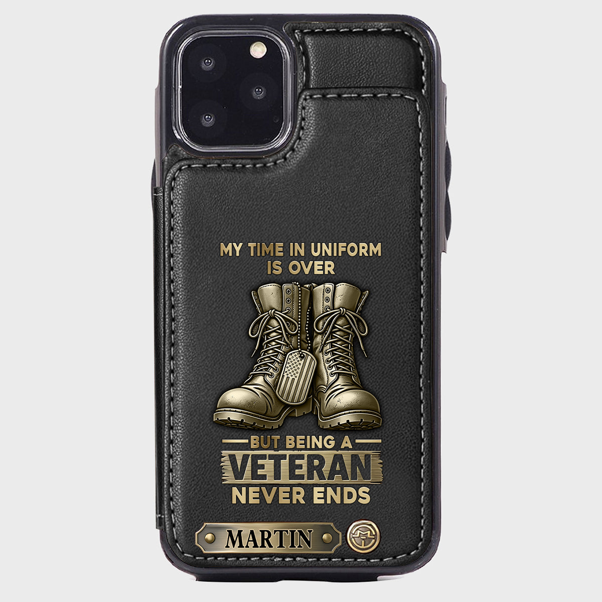 Étui portefeuille personnalisé pour téléphone, en hommage aux anciens combattants.